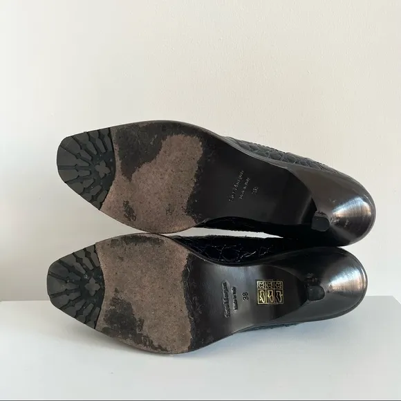 Sies Marjan navy croc embossed kitten heel booties
