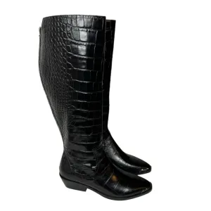 Sigerson Morrison Jaden Tall Western Boots Embossed Leather Black 38 US 7