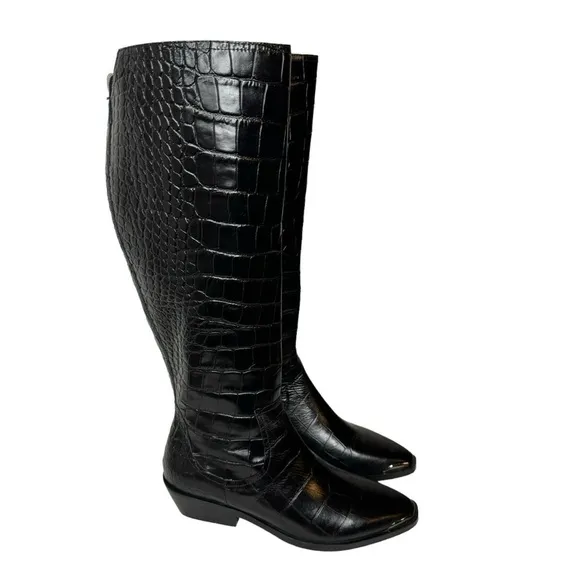 Sigerson Morrison Jaden Tall Western Boots Embossed Leather Black 38 US 7