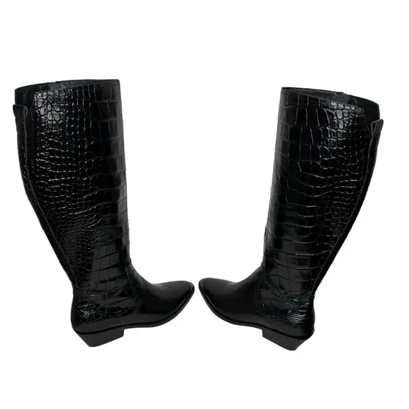 Sigerson Morrison Jaden Tall Western Boots Embossed Leather Black 38 US 7