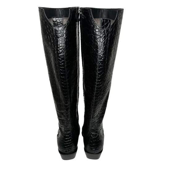 Sigerson Morrison Jaden Tall Western Boots Embossed Leather Black 38 US 7