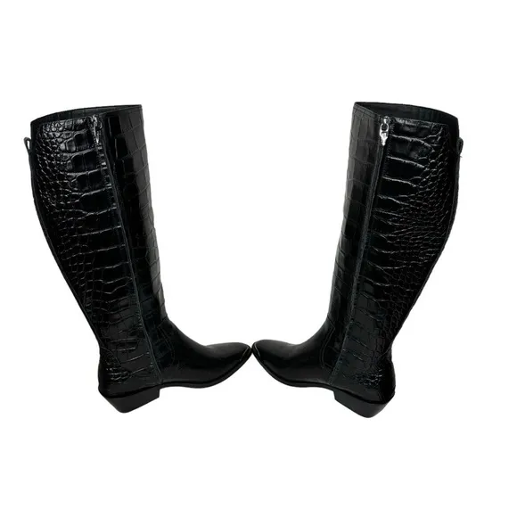 Sigerson Morrison Jaden Tall Western Boots Embossed Leather Black 38 US 7