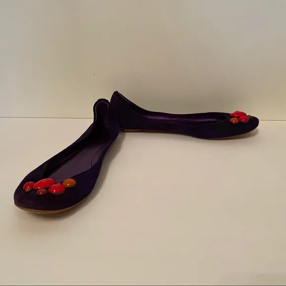 SIGERSON MORRISON SHOES FLATS PURPLE SUEDE LEATHER BEADS ROUND TOES SIZE 8