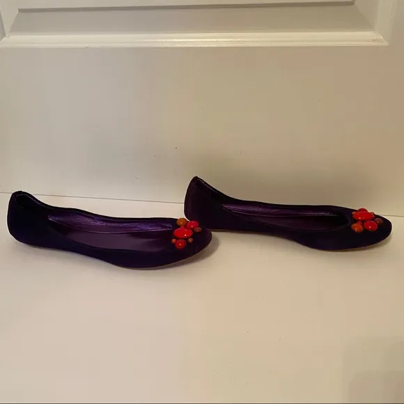 SIGERSON MORRISON SHOES FLATS PURPLE SUEDE LEATHER BEADS ROUND TOES SIZE 8