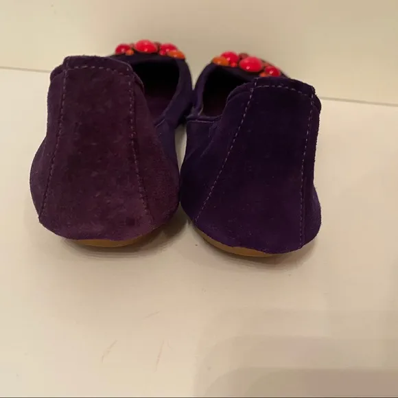 SIGERSON MORRISON SHOES FLATS PURPLE SUEDE LEATHER BEADS ROUND TOES SIZE 8