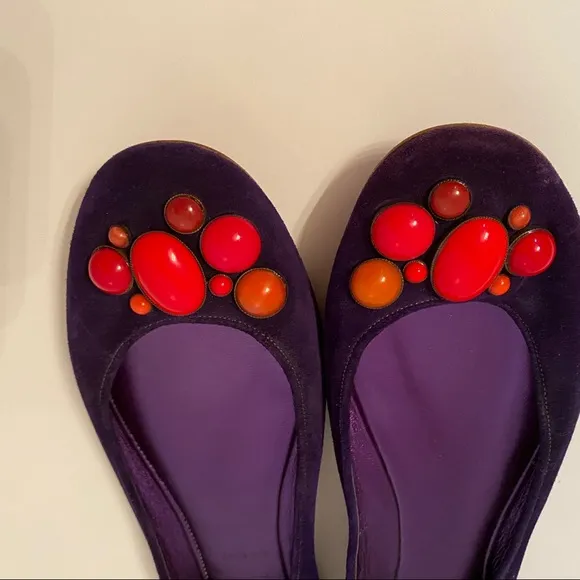 SIGERSON MORRISON SHOES FLATS PURPLE SUEDE LEATHER BEADS ROUND TOES SIZE 8
