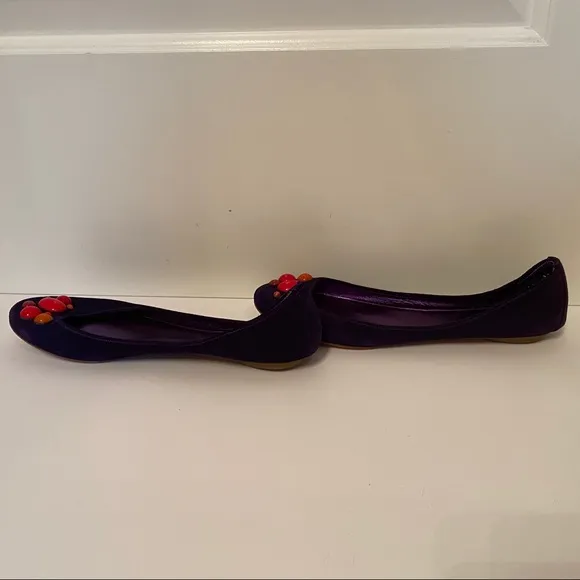 SIGERSON MORRISON SHOES FLATS PURPLE SUEDE LEATHER BEADS ROUND TOES SIZE 8