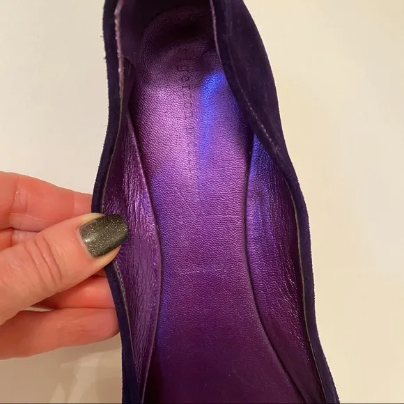 SIGERSON MORRISON SHOES FLATS PURPLE SUEDE LEATHER BEADS ROUND TOES SIZE 8
