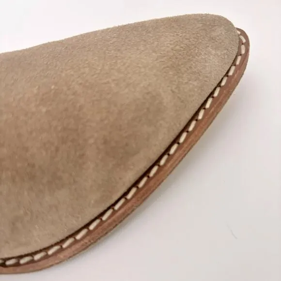 Sigerson Morrison Taupe Suede Leather Pointed Toe ankle Block Heel Boots Sz 7.5