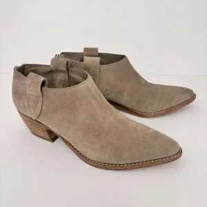 Sigerson Morrison Taupe Suede Leather Pointed Toe ankle Block Heel Boots Sz 7.5