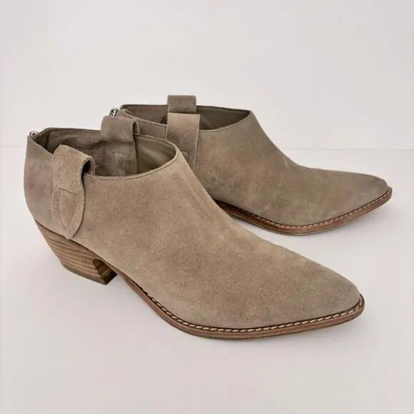 Sigerson Morrison Taupe Suede Leather Pointed Toe ankle Block Heel Boots Sz 7.5