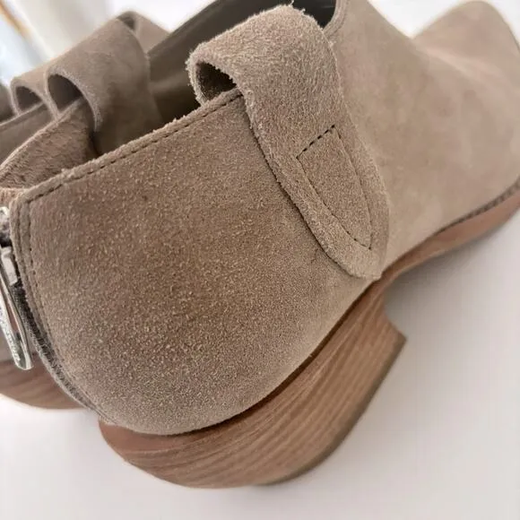 Sigerson Morrison Taupe Suede Leather Pointed Toe ankle Block Heel Boots Sz 7.5