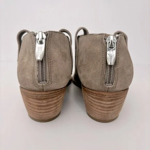 Sigerson Morrison Taupe Suede Leather Pointed Toe ankle Block Heel Boots Sz 7.5