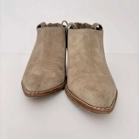 Sigerson Morrison Taupe Suede Leather Pointed Toe ankle Block Heel Boots Sz 7.5