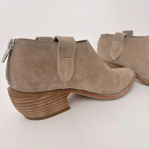 Sigerson Morrison Taupe Suede Leather Pointed Toe ankle Block Heel Boots Sz 7.5