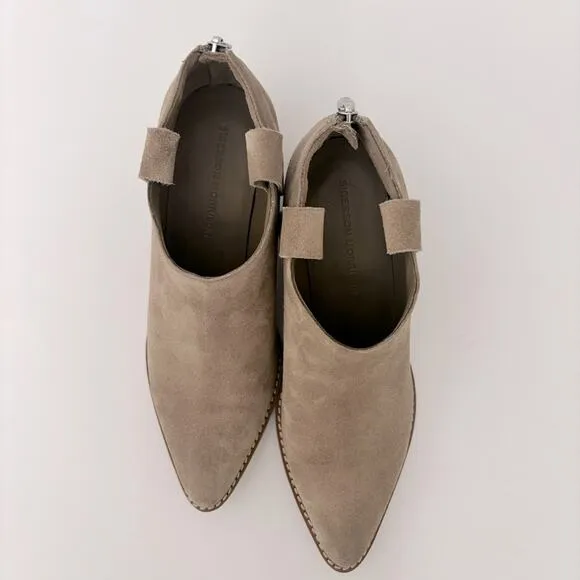 Sigerson Morrison Taupe Suede Leather Pointed Toe ankle Block Heel Boots Sz 7.5