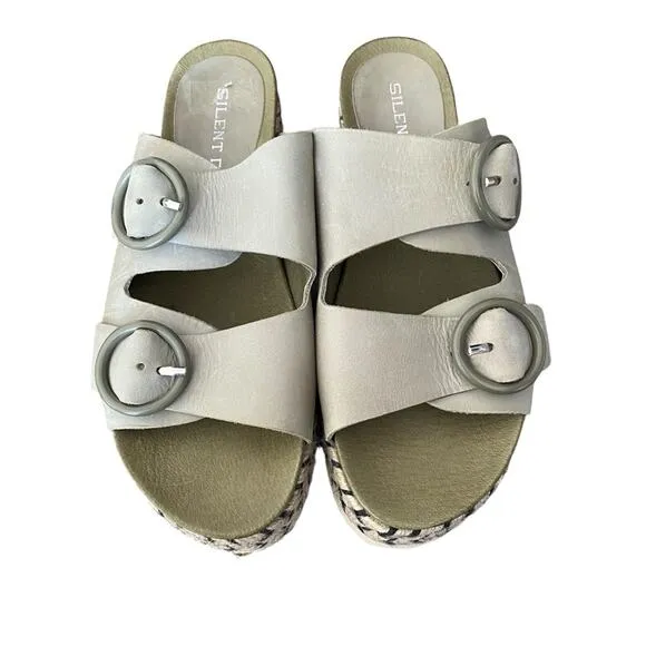 Silent D Joist Anthropologie Leather Sage Green Slide Espadrille Sandals size 8