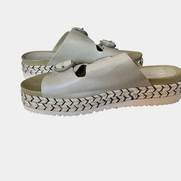 Silent D Joist Anthropologie Leather Sage Green Slide Espadrille Sandals size 8