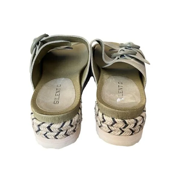 Silent D Joist Anthropologie Leather Sage Green Slide Espadrille Sandals size 8