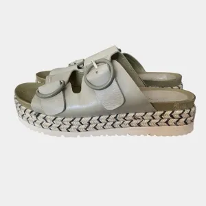 Silent D Joist Anthropologie Leather Sage Green Slide Espadrille Sandals size 8