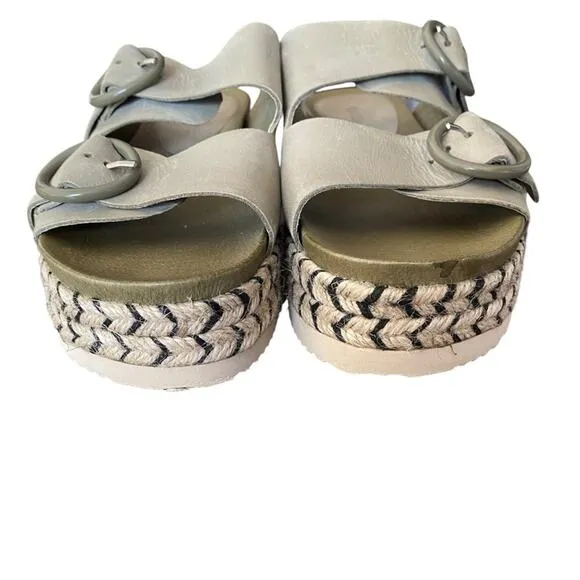 Silent D Joist Anthropologie Leather Sage Green Slide Espadrille Sandals size 8