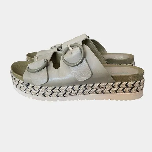 Silent D Joist Anthropologie Leather Sage Green Slide Espadrille Sandals size 8