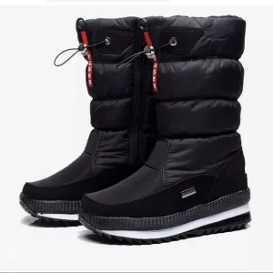 SNOW boots fleece lined platform black waterproof cotton NWOT