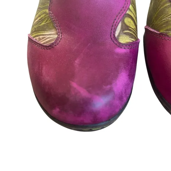 Socofy purple leather multicolor ankle boots size 42/9.5 fairy bohemian booties