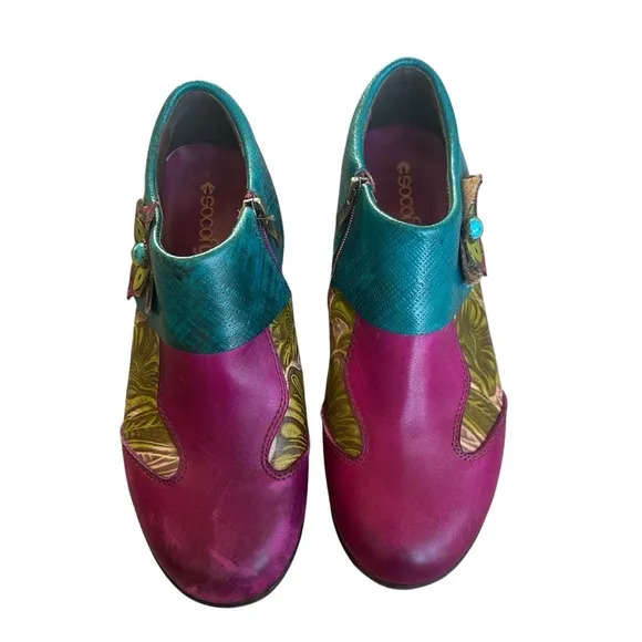 Socofy purple leather multicolor ankle boots size 42/9.5 fairy bohemian booties