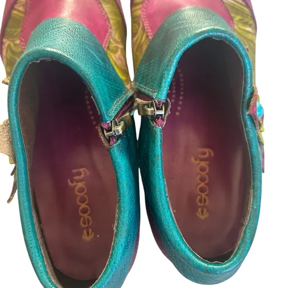 Socofy purple leather multicolor ankle boots size 42/9.5 fairy bohemian booties