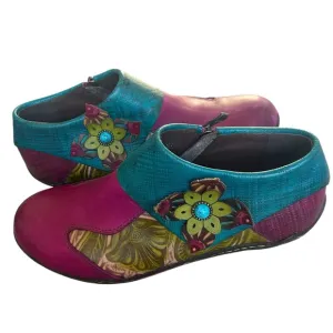 Socofy purple leather multicolor ankle boots size 42/9.5 fairy bohemian booties