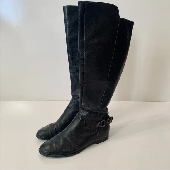 Sofft Black leather over the knee Riding Boots heel buckle 7M