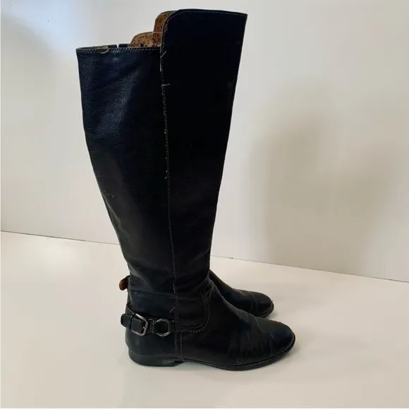 Sofft Black leather over the knee Riding Boots heel buckle 7M