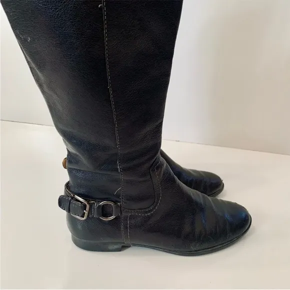Sofft Black leather over the knee Riding Boots heel buckle 7M