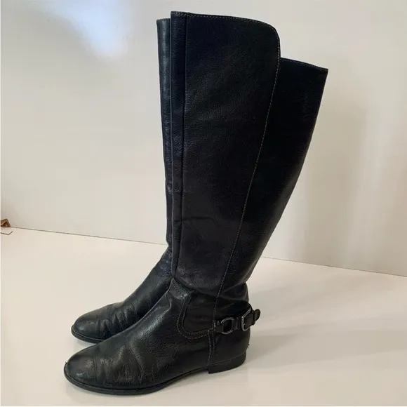 Sofft Black leather over the knee Riding Boots heel buckle 7M