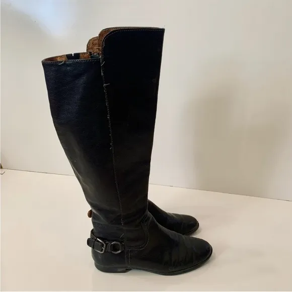 Sofft Black leather over the knee Riding Boots heel buckle 7M