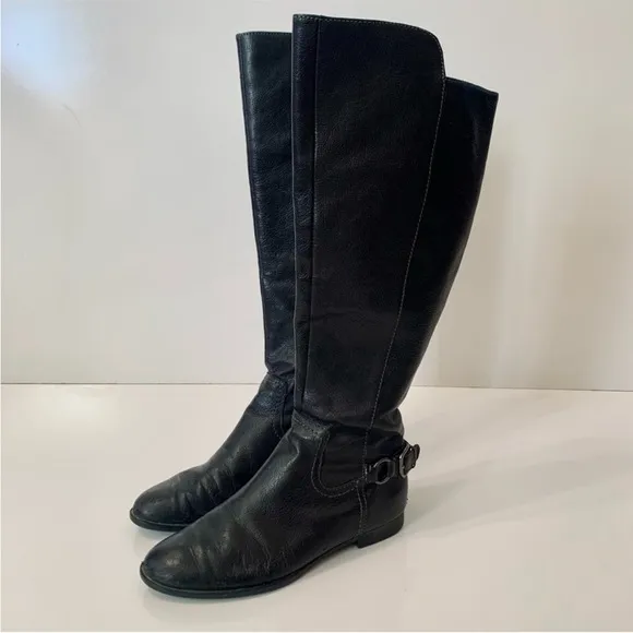 Sofft Black leather over the knee Riding Boots heel buckle 7M