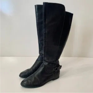 Sofft Black leather over the knee Riding Boots heel buckle 7M