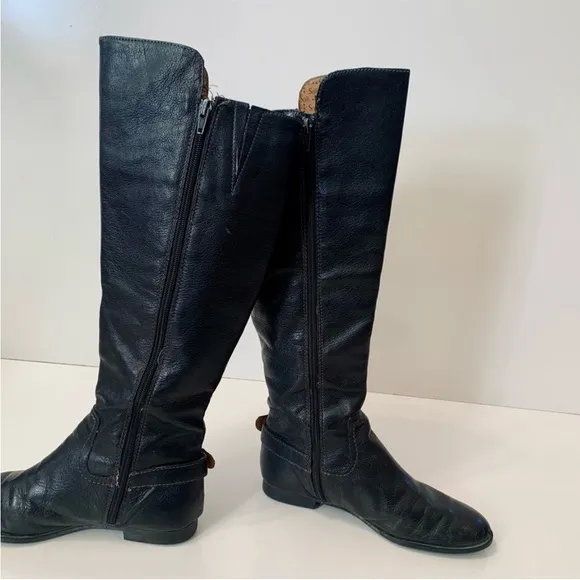 Sofft Black leather over the knee Riding Boots heel buckle 7M