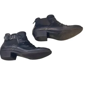 Sofft Lattice Leather Moto Ankle Boots Black 2” Platform Heels Rear Zipper 10