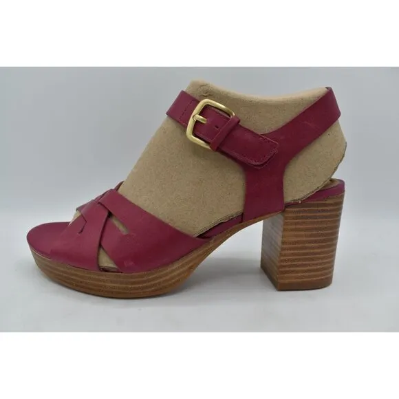 Sofft Womens Size 7.5 Lacie Raspberry Italian Leather Block Heel Sandals Shoes