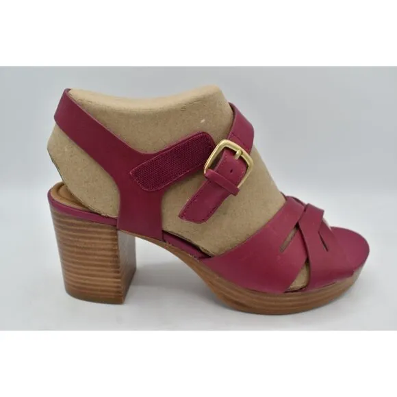 Sofft Womens Size 8 Lacie Raspberry Italian Leather Block Heel Sandals Shoes