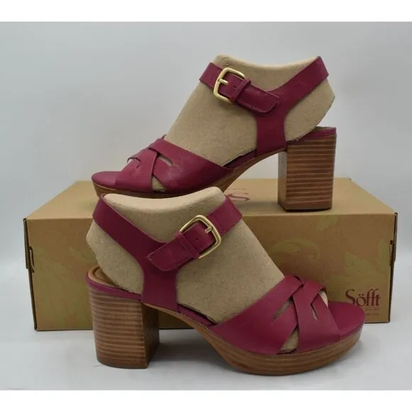 Sofft Womens Size 8 Lacie Raspberry Italian Leather Block Heel Sandals Shoes