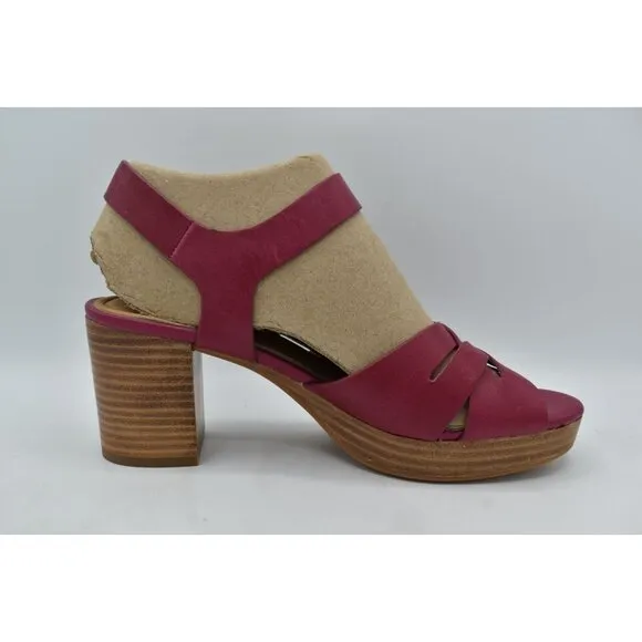 Sofft Womens Size 8 Lacie Raspberry Italian Leather Block Heel Sandals Shoes