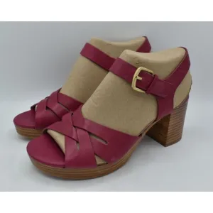 Sofft Womens Size 8 Lacie Raspberry Italian Leather Block Heel Sandals Shoes