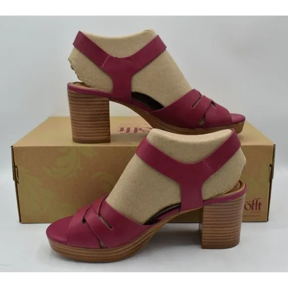 Sofft Womens Size 8 Lacie Raspberry Italian Leather Block Heel Sandals Shoes