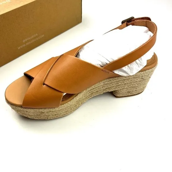 Soludos Amalfi Criss-Cross tan leather platform espadrille sandals size 9.5