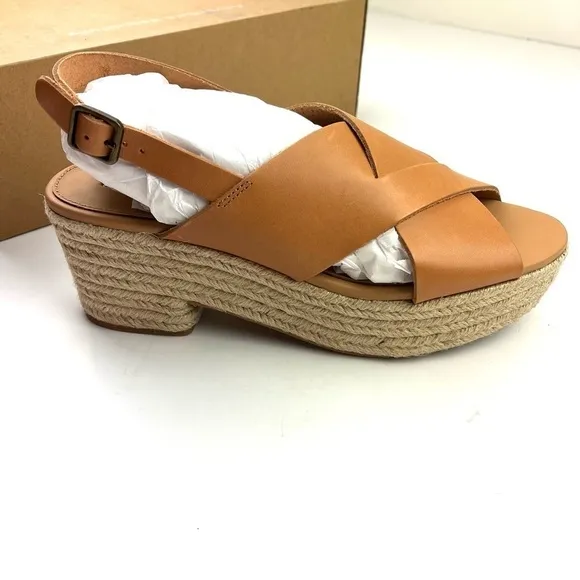 Soludos Amalfi Criss-Cross tan leather platform espadrille sandals size 9.5