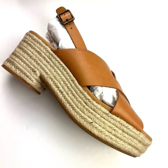 Soludos Amalfi Criss-Cross tan leather platform espadrille sandals size 9.5