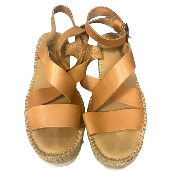 Soludos Olympia Platform Espadrille Sandals •10•Anthropologie Brown Tan Leather